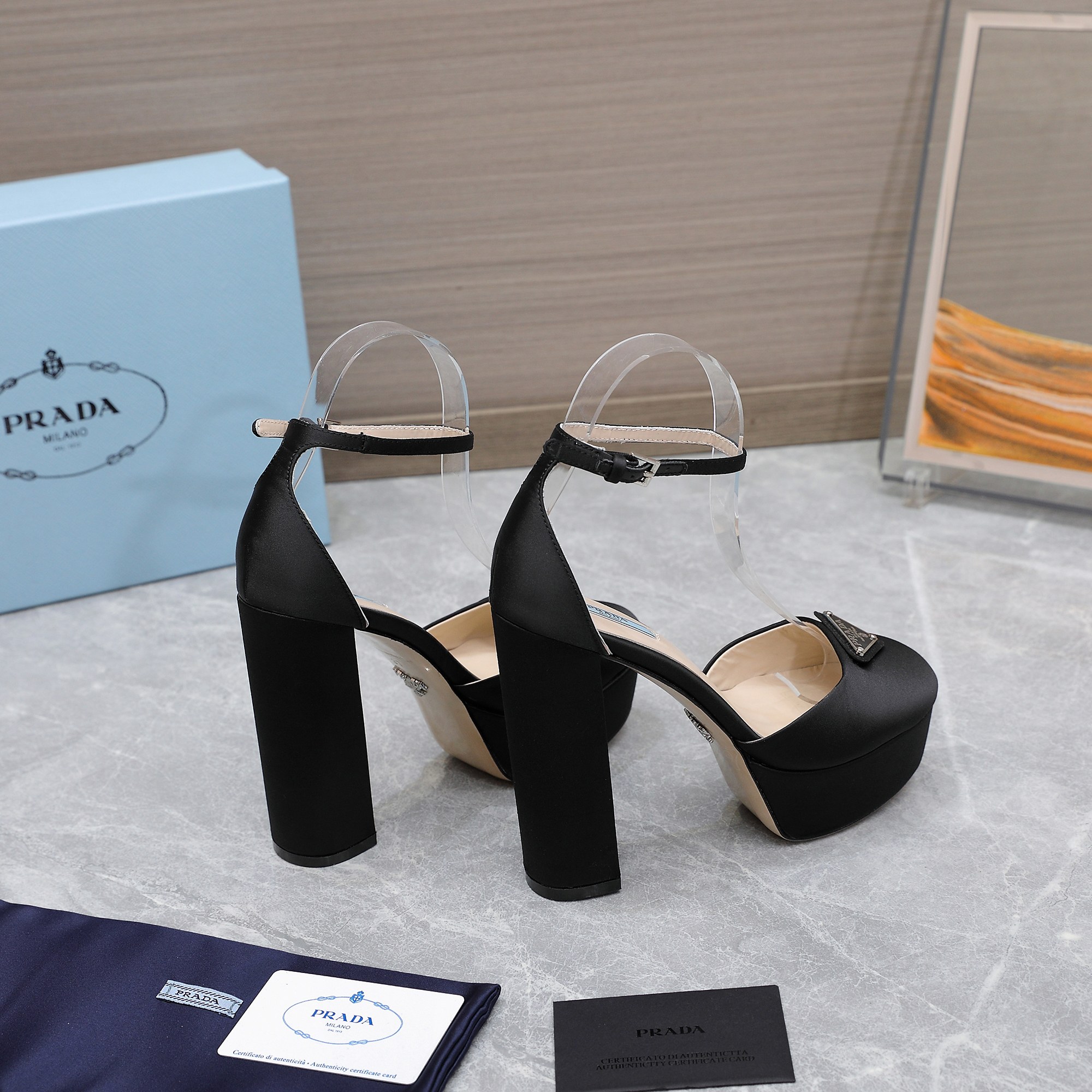 Prada Women's Black Silk Platform Heel Sandals Ankle Strap, Size 35-40 3 a1669999142942 7227
