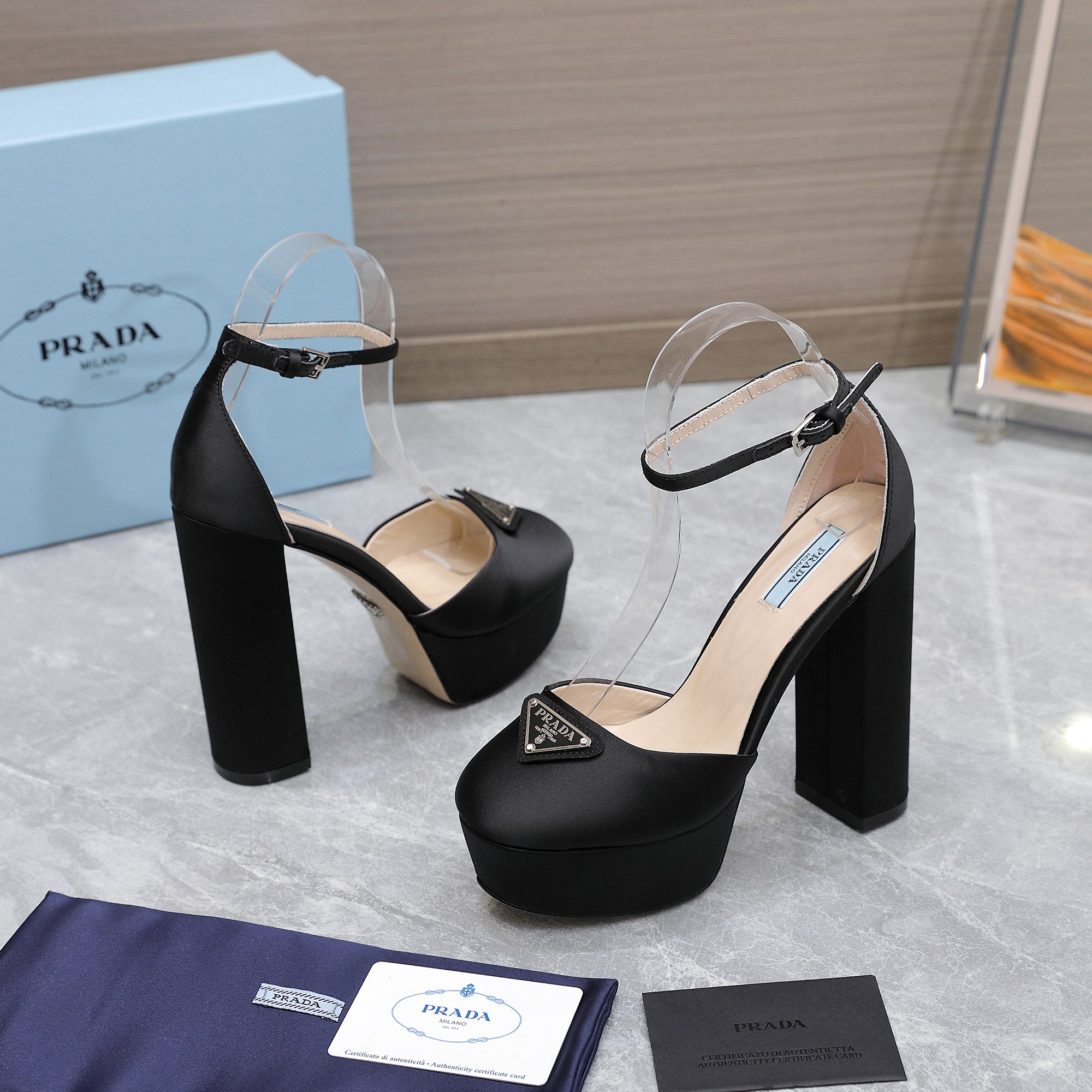 Prada Women's Black Silk Platform Heel Sandals Ankle Strap, Size 35-40 4 a1669999143210 2178
