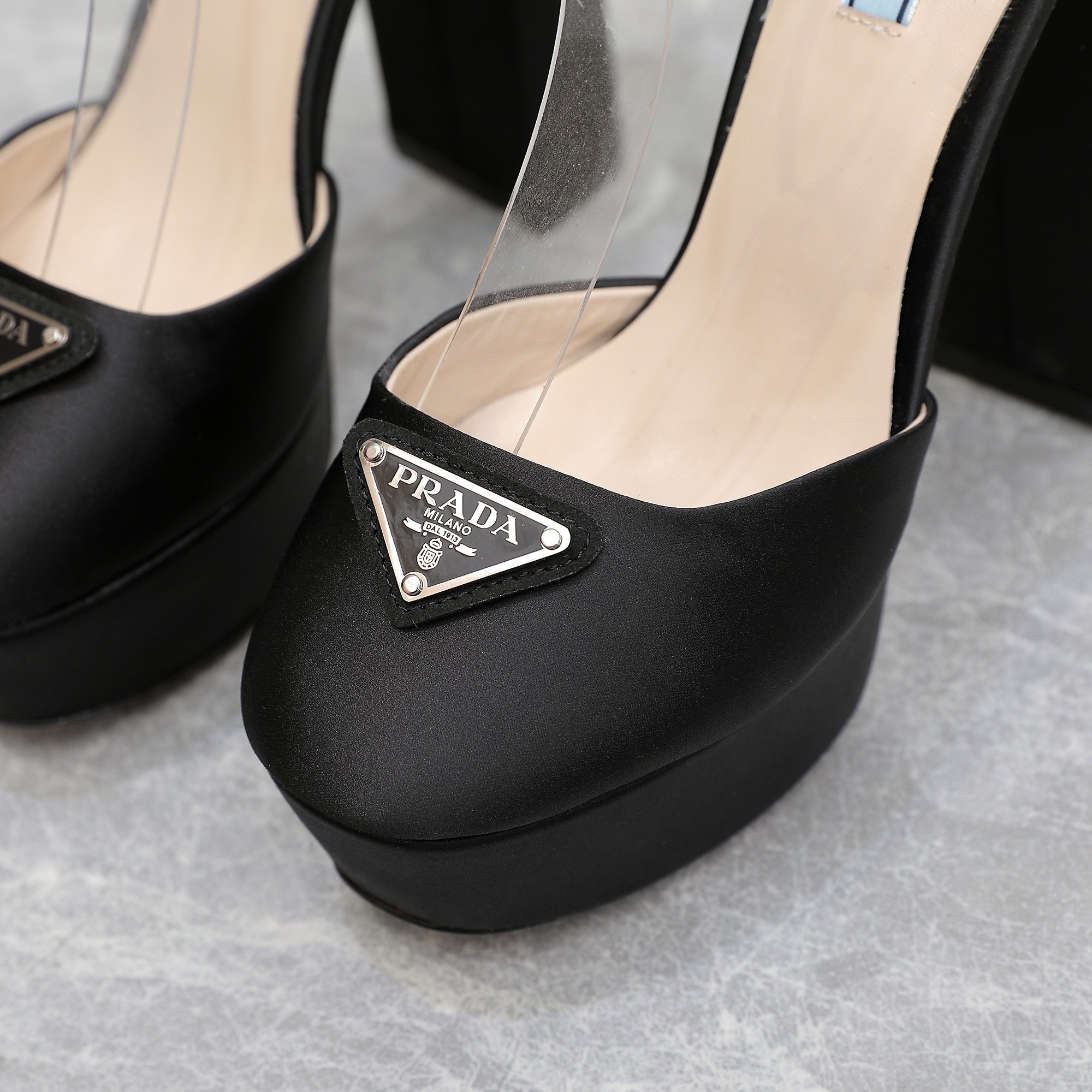 Prada Women's Black Silk Platform Heel Sandals Ankle Strap, Size 35-40 6 a1669999143921 8332