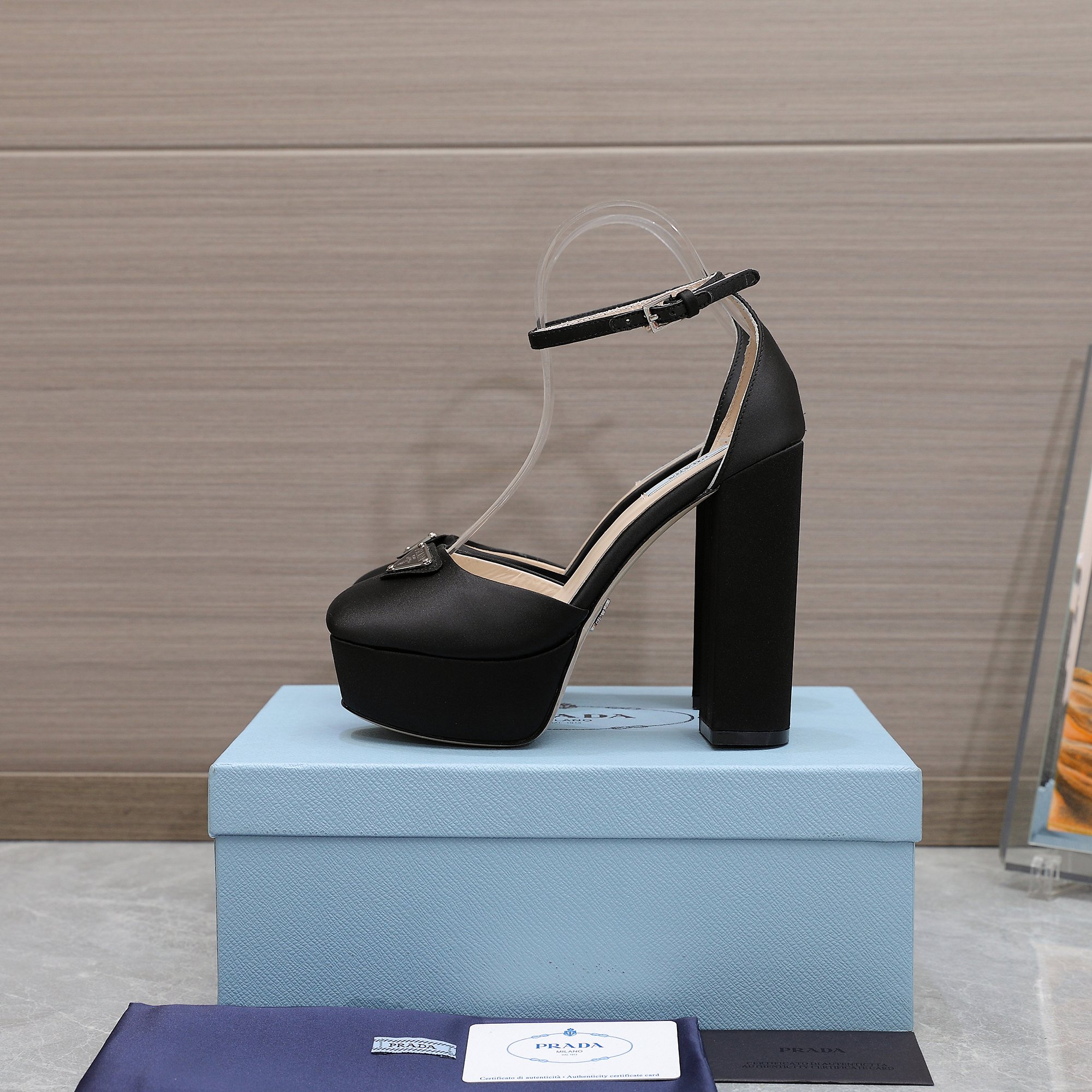 Prada Women's Black Silk Platform Heel Sandals Ankle Strap, Size 35-40 7 a1669999144343 8840