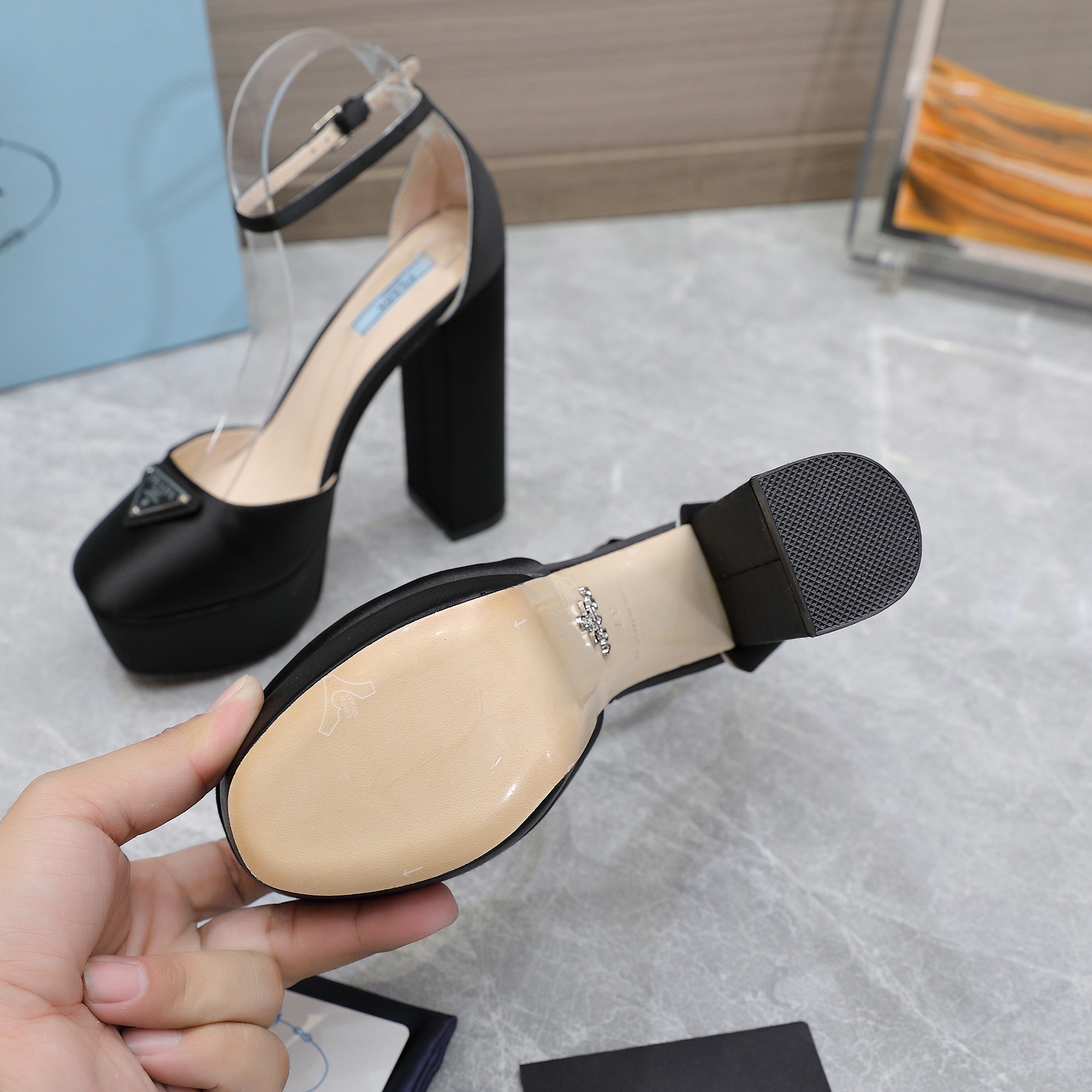 Prada Women's Black Silk Platform Heel Sandals Ankle Strap, Size 35-40 10 a1669999145301 5482