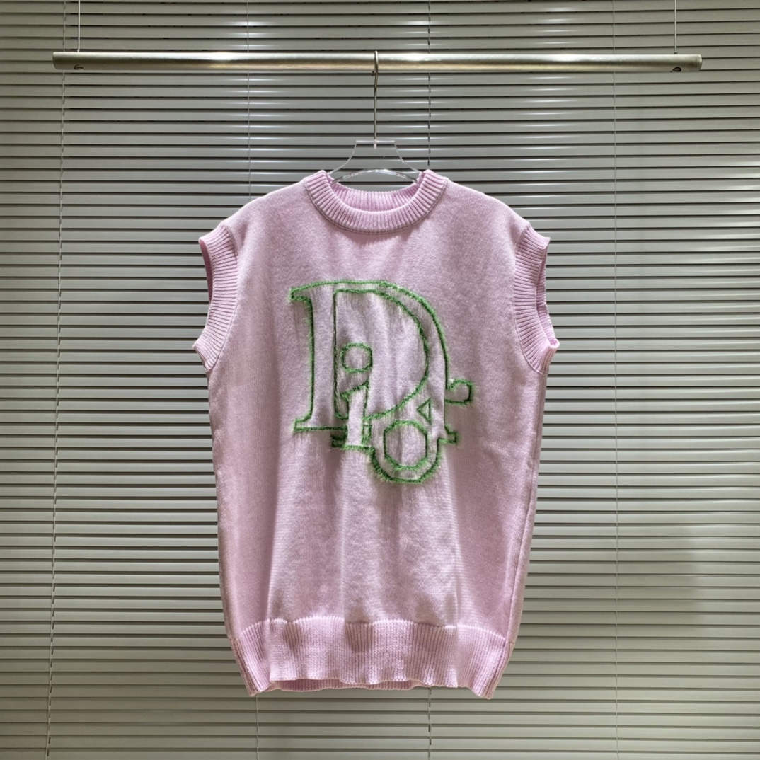 DR Dior suéter tipo chaleco con cuello redondo en jacquard con logo peludo Color: azul rosa Talla: S M L XL X…