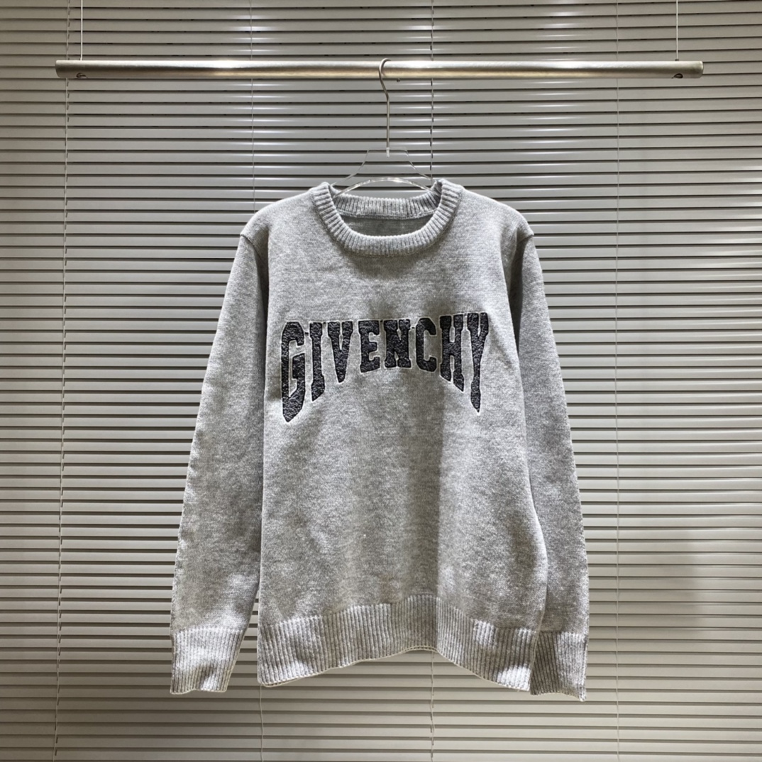 Suéter de cuello redondo bordado con logo de letra giv de Givenchy Color: gris oscuro gris claro Talla: S M L XL XXL