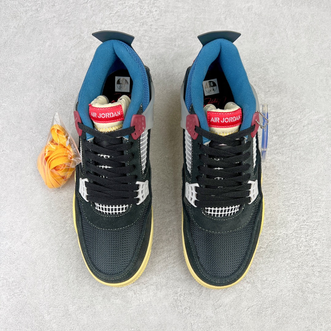 图片[2]-＃K版纯原 Union x Air Jordan AJ4 Retro \\\”Off Noir\\\” UN联名黑蓝 DC9533-001 全新升级改良 原鞋原楦原纸板同源开发 完美呈现乔4的版型 内侧正确双色网格 还原细节 原厂皮料 正确气垫颜色 正确网格工艺 正确拉帮工艺 全鞋原装材料制作 原档案原模具打造 支持全方位与正品对比 尺码：40 40.5 41 42 42.5 43 44 44.5 45 46 47.5-选品中心