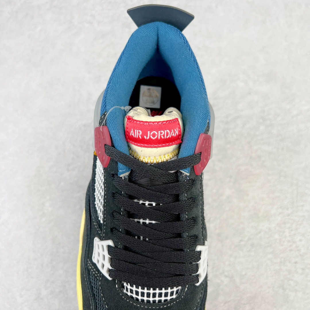 图片[5]-＃K版纯原 Union x Air Jordan AJ4 Retro \\\”Off Noir\\\” UN联名黑蓝 DC9533-001 全新升级改良 原鞋原楦原纸板同源开发 完美呈现乔4的版型 内侧正确双色网格 还原细节 原厂皮料 正确气垫颜色 正确网格工艺 正确拉帮工艺 全鞋原装材料制作 原档案原模具打造 支持全方位与正品对比 尺码：40 40.5 41 42 42.5 43 44 44.5 45 46 47.5-选品中心