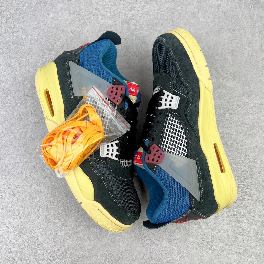图片[3]-＃K版纯原 Union x Air Jordan AJ4 Retro \\\”Off Noir\\\” UN联名黑蓝 DC9533-001 全新升级改良 原鞋原楦原纸板同源开发 完美呈现乔4的版型 内侧正确双色网格 还原细节 原厂皮料 正确气垫颜色 正确网格工艺 正确拉帮工艺 全鞋原装材料制作 原档案原模具打造 支持全方位与正品对比 尺码：40 40.5 41 42 42.5 43 44 44.5 45 46 47.5-选品中心