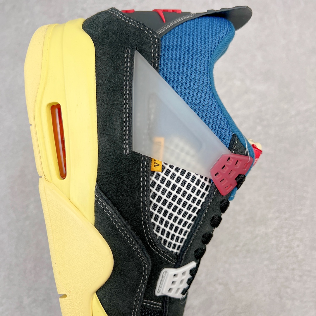 图片[6]-＃K版纯原 Union x Air Jordan AJ4 Retro \\\”Off Noir\\\” UN联名黑蓝 DC9533-001 全新升级改良 原鞋原楦原纸板同源开发 完美呈现乔4的版型 内侧正确双色网格 还原细节 原厂皮料 正确气垫颜色 正确网格工艺 正确拉帮工艺 全鞋原装材料制作 原档案原模具打造 支持全方位与正品对比 尺码：40 40.5 41 42 42.5 43 44 44.5 45 46 47.5-选品中心