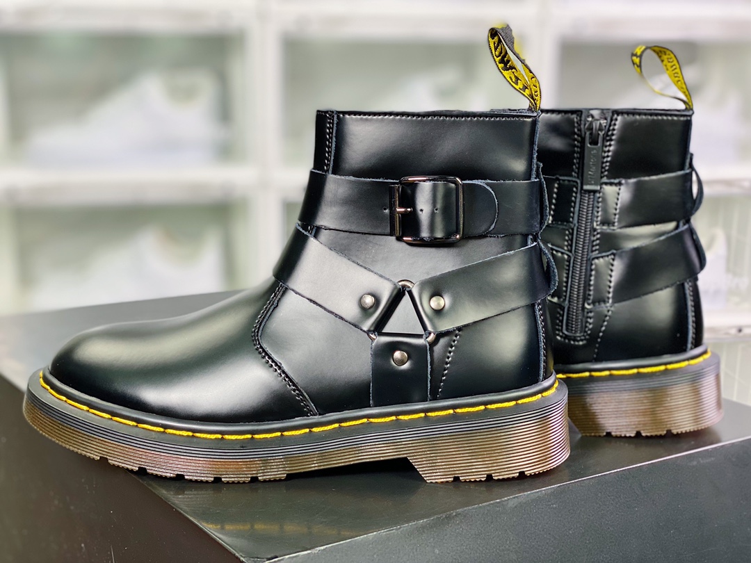 Dr. Martens Blake Boots Leather Strap Zip buckle side zipper high help British knight R11822206