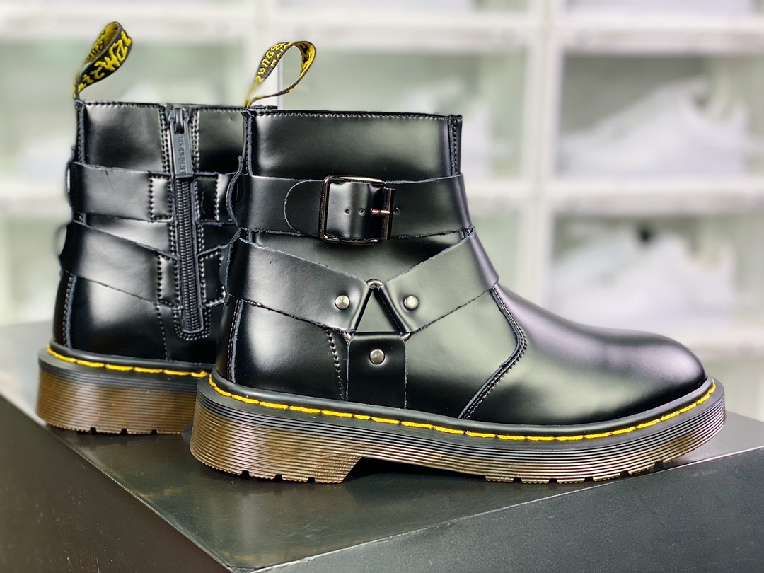 Dr. Martens Blake Boots Leather Strap Zip buckle side zipper high help British knight R11822206