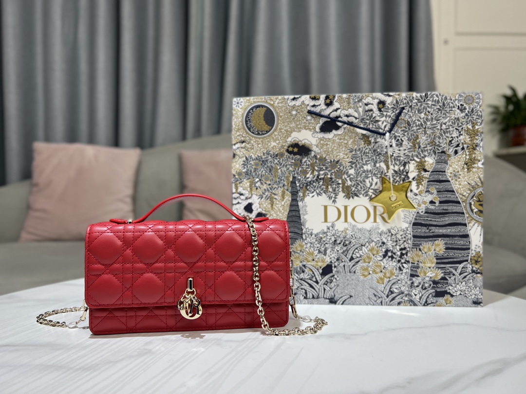 Dior Clutches & Pouch Bags Red Sheepskin Lady Chains