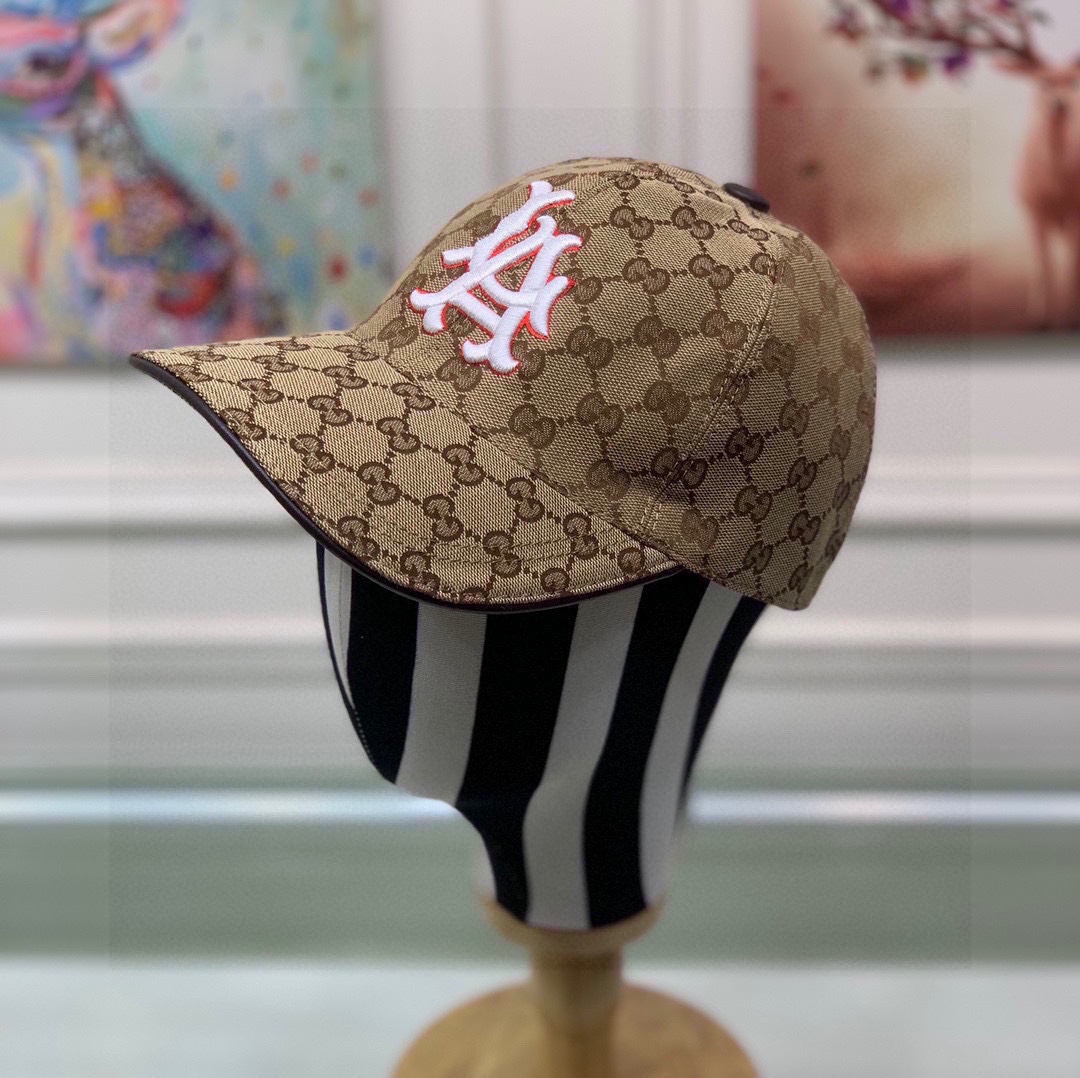 Gucci Hats Baseball Cap Embroidery Canvas Cowhide