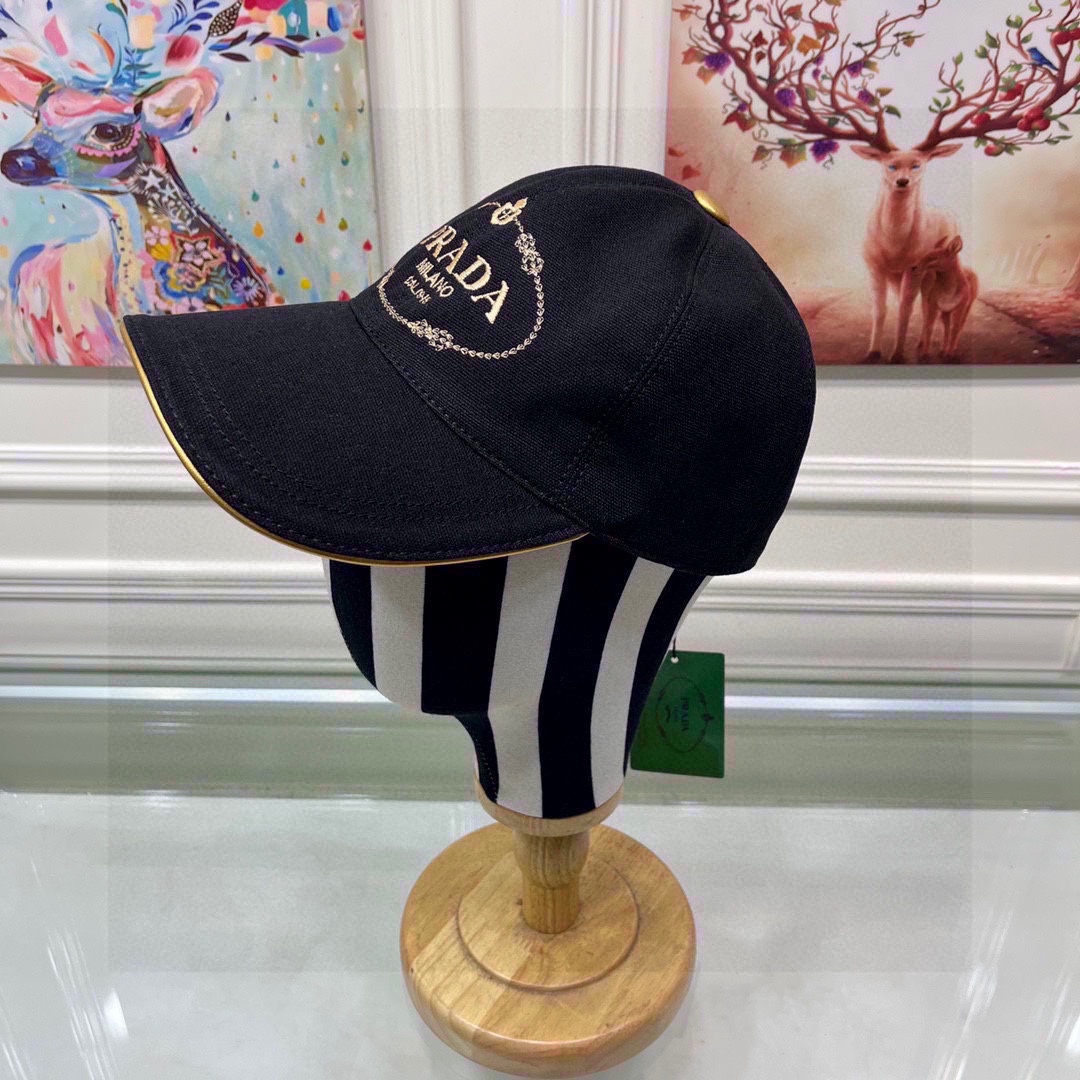 Prada Hats Baseball Cap Embroidery Cotton Cowhide