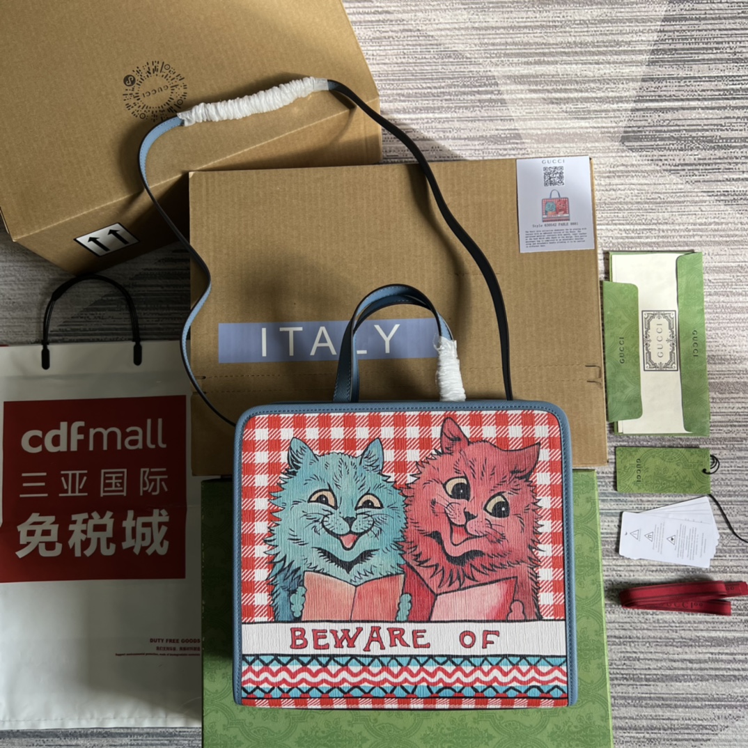 GUCCI Kids Handbag Cat Print Supreme Canvas Double Handles