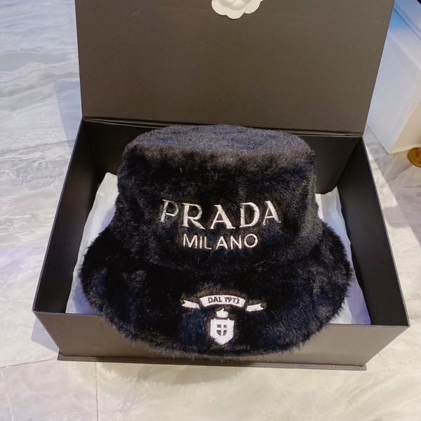 Prada Designer Hats Bucket Hat Black White Rabbit Hair Fall/Winter Collection