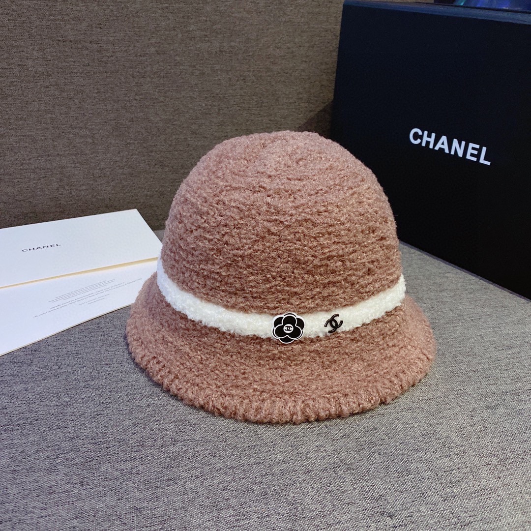 Chanel Hats Bucket Hat Black Khaki White Lambswool Fall/Winter Collection