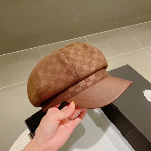 LV 2022 Women's Octagonal Hat Checkerboard Pumpkin Cap with Leather Brim 1 LV 2022 Women's Octagonal Hat Checkerboard Pumpkin Cap with Leather Brim