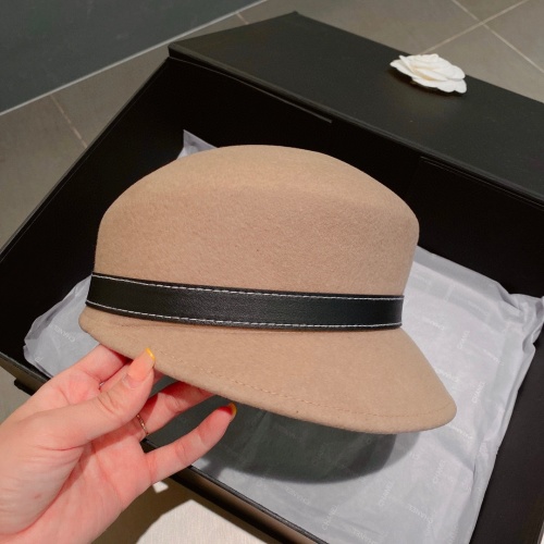 Chanel Wool Blend Newsboy Cap with Leather Band, Beige, 57cm 1 Chanel Wool Blend Newsboy Cap with Leather Band, Beige, 57cm