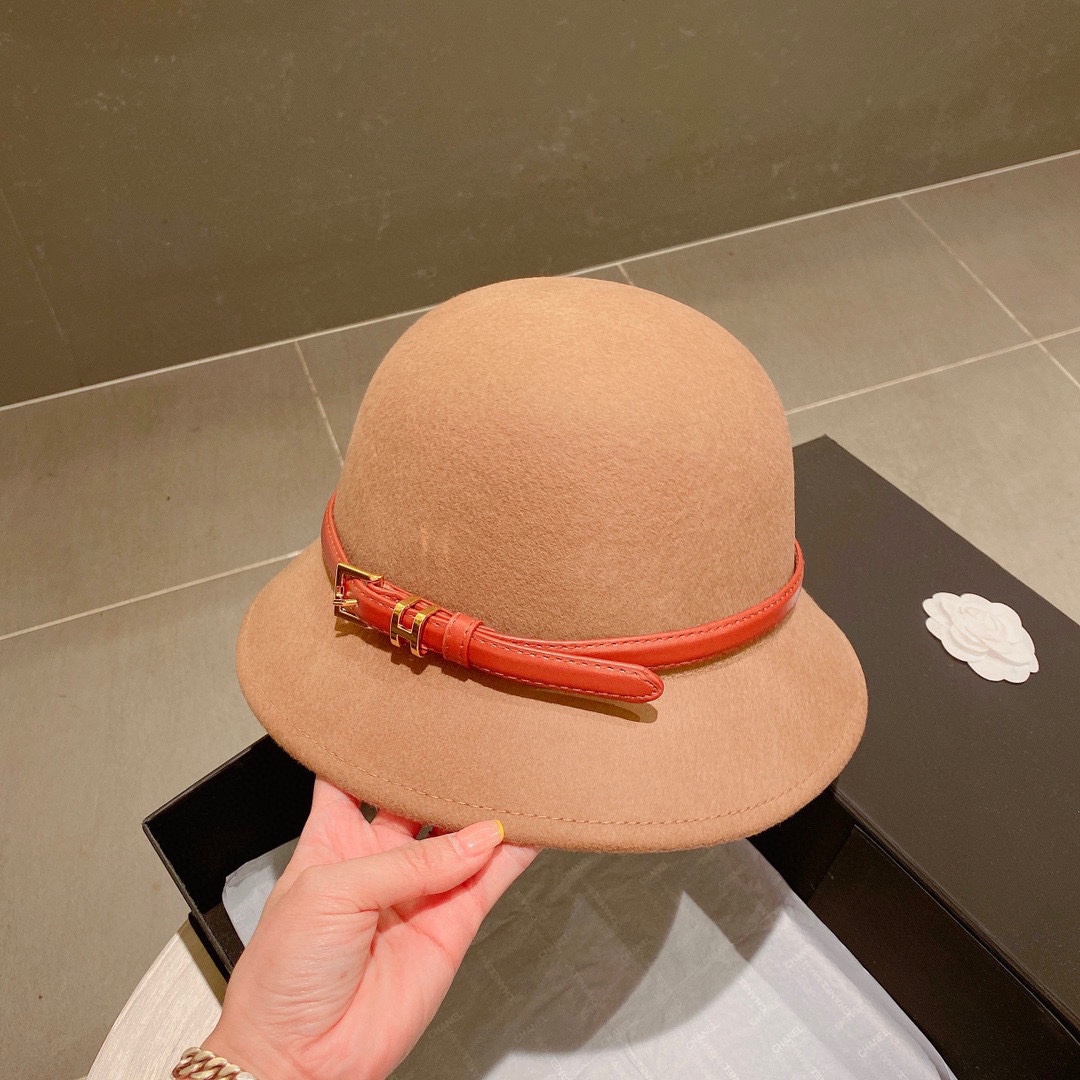 Hermès Wool Bucket Hat with Leather Belt Accent - Adjustable 57cm
