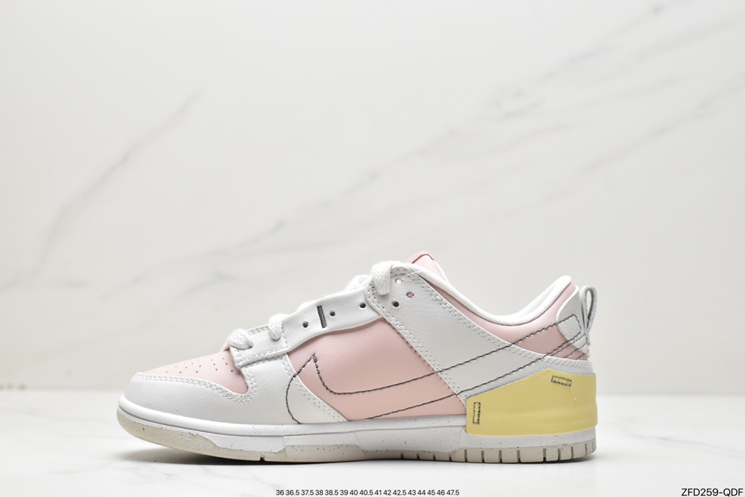 280 Nike Wmns Dunk Low Disrupt 2”Pink Oxford”轻量扣篮破坏二代系列“浅粉白黄解构” DV4024-001