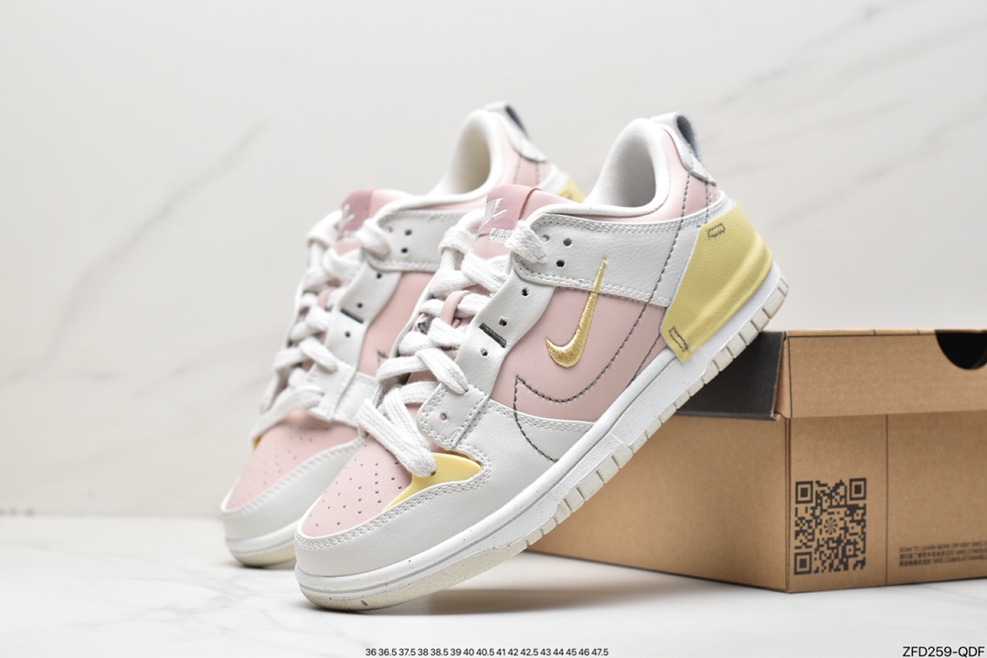 280 Nike Wmns Dunk Low Disrupt 2”Pink Oxford”轻量扣篮破坏二代系列“浅粉白黄解构” DV4024-001