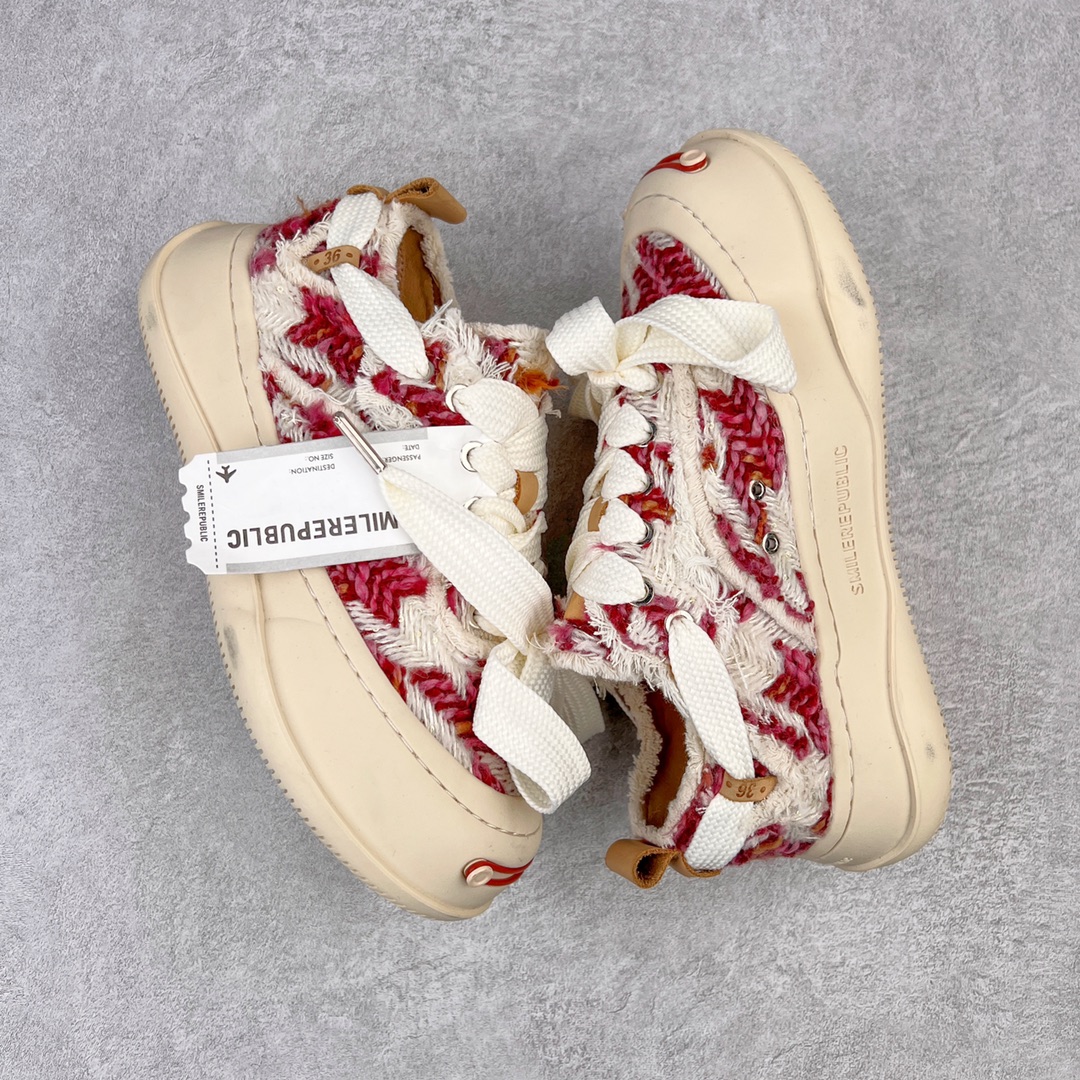 图片[3]-＃开春福利 SMILEREPUBLIC檀健次同款经典新款起司猫低帮开口笑厚底帆布鞋 新晋街头鞋履品牌SMILEREPUBLIC Canvas 系列 以 SMILE 为灵感来源 捕捉潮流 主打柔软的帆布设计 有裁切的羊毛流苏与独特编织技艺 超软水染牛皮内里 注塑成型鞋垫 4cm厘米外增高效果橡胶鞋底 尺码：35 36 37 38 39 40 41 42 43 44-选品中心