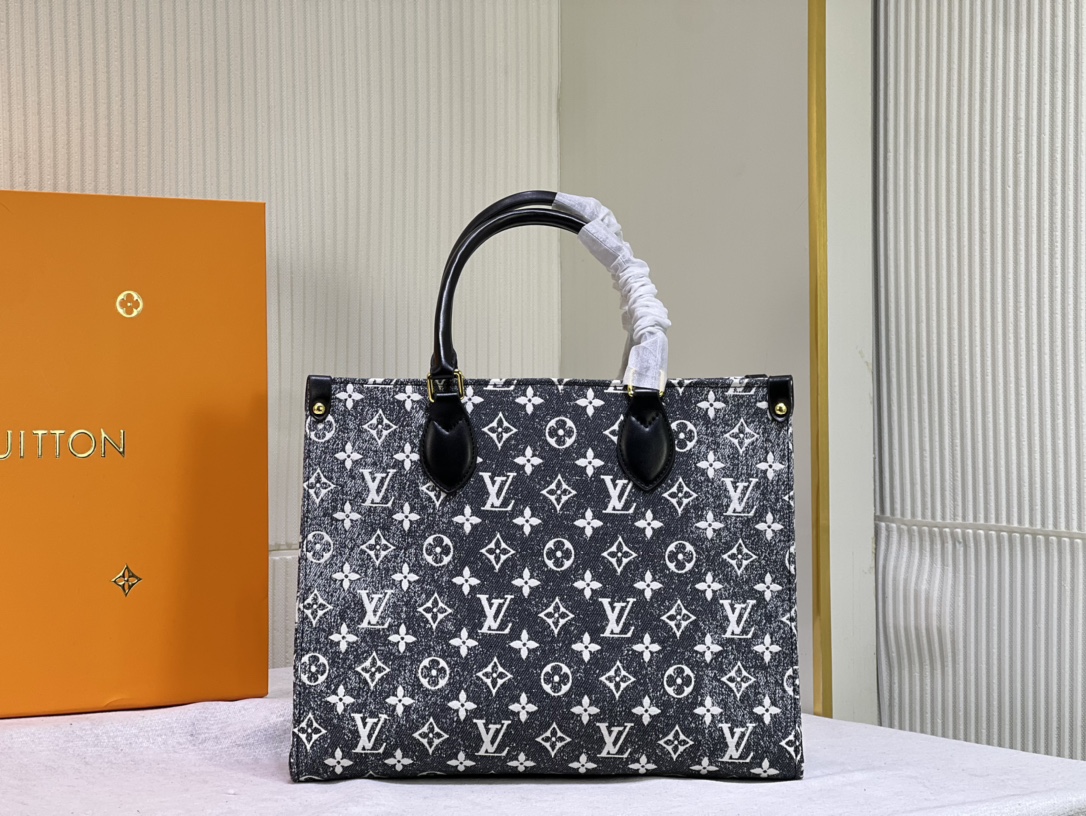 Louis Vuitton LV Onthego Bags Handbags Black Printing Denim M59608