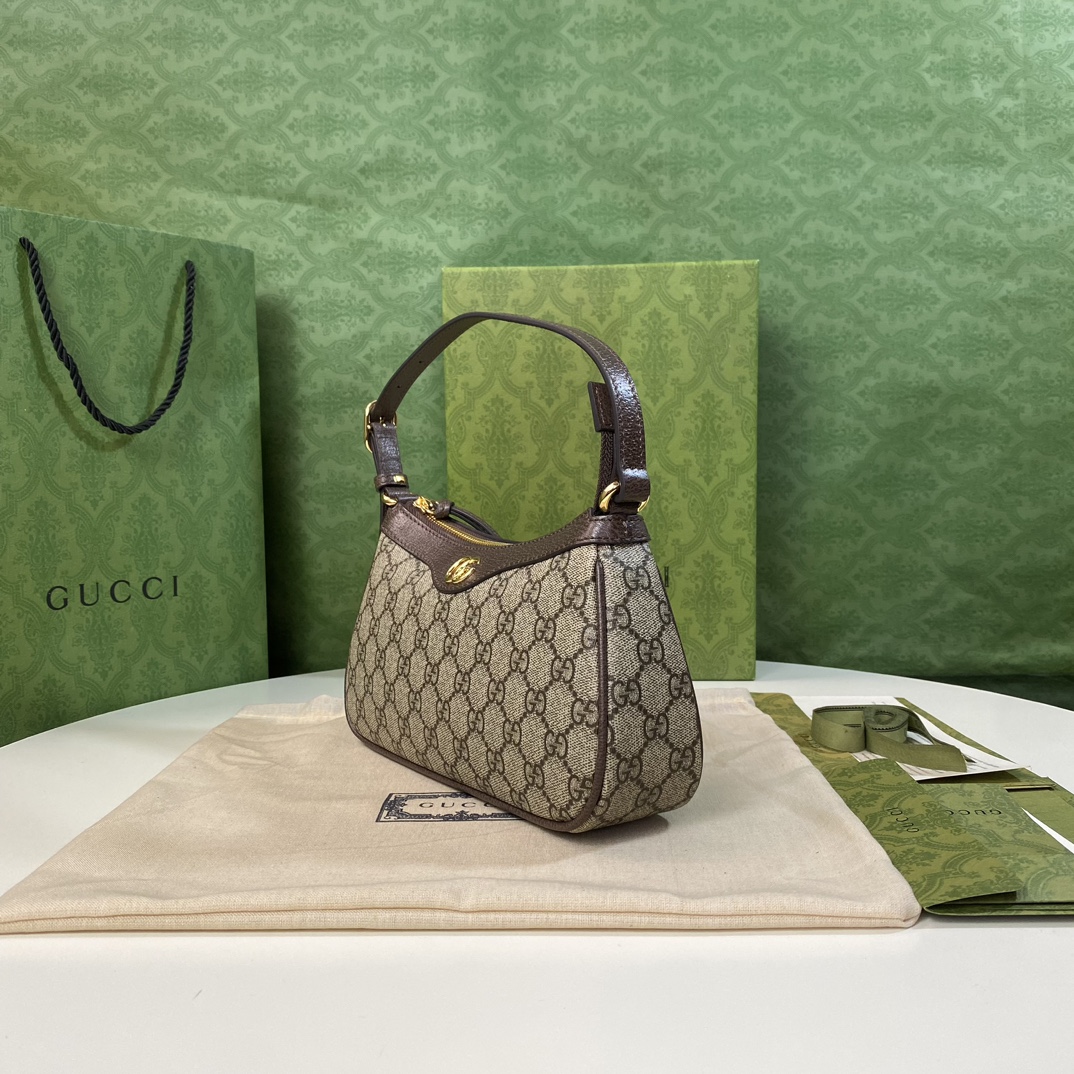 Gucci 735145 Beige Ebony GG Supreme with brown leather trim W25xH15xD6 5cm shoulder everyday