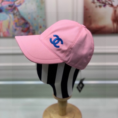 Chanel Baseball Cap: Pink Cotton, Blue Logo, Adjustable Strap, Stylish Design 1 Chanel Baseball Cap: Pink Cotton, Blue Logo, Adjustable Strap, Stylish Design