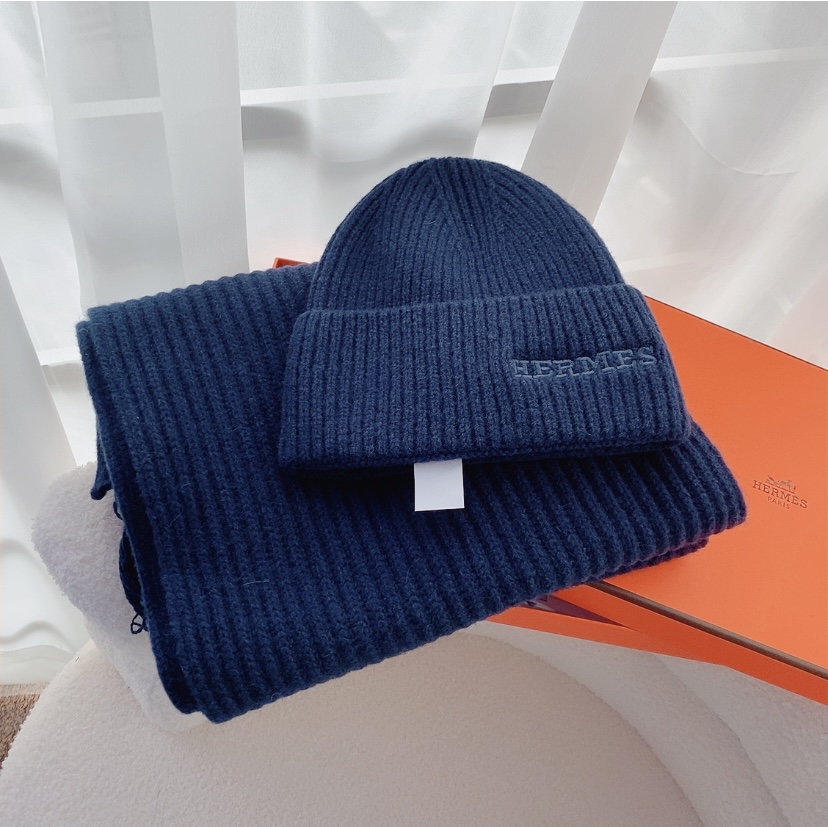 Hermes Wool Hat and Scarf Set - Unisex Winter Warm Knitted Beanie