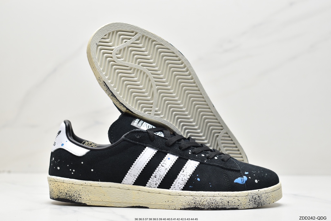 Atmos x Adidas Originals Campus 80s Academy Series Classic Retro Low Top Versatile Casual Sports Shoes ”Frosted Black and White” FX5438