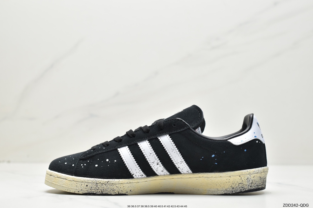 Atmos x Adidas Originals Campus 80s Academy Series Classic Retro Low Top Versatile Casual Sports Shoes ”Frosted Black and White” FX5438