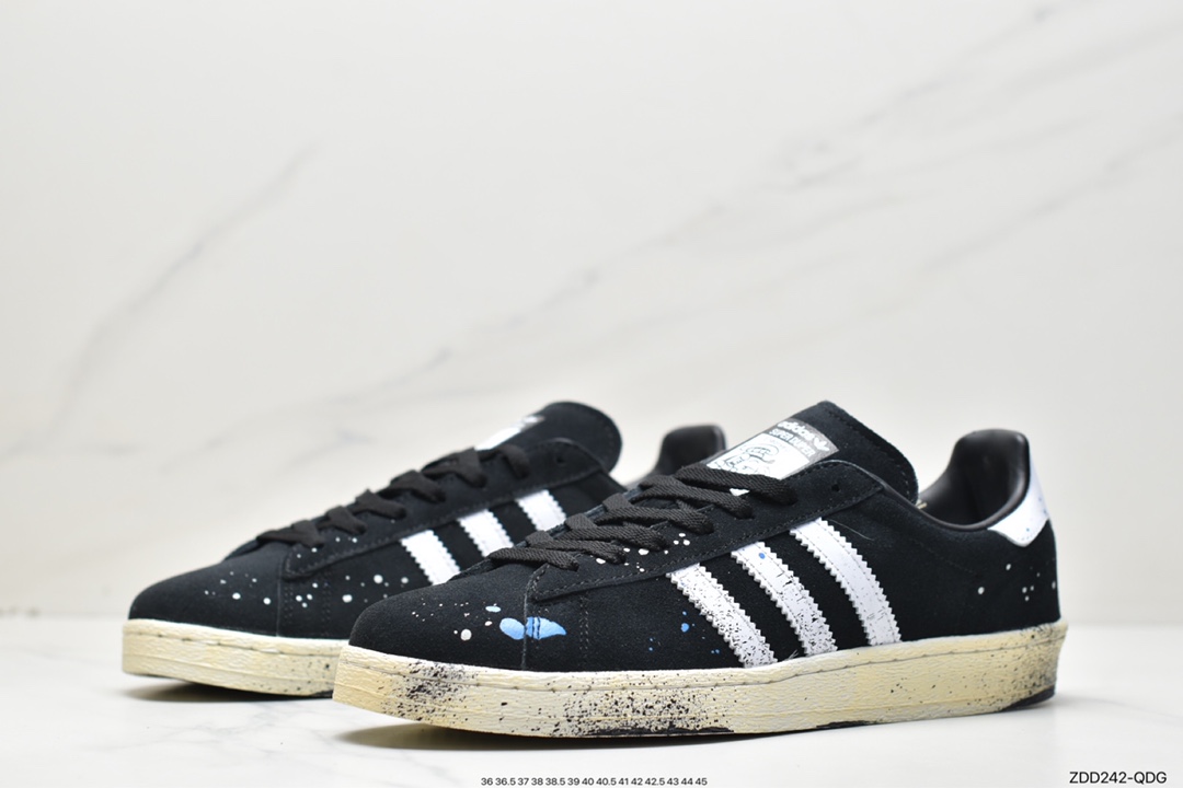 Atmos x Adidas Originals Campus 80s Academy Series Classic Retro Low Top Versatile Casual Sports Shoes ”Frosted Black and White” FX5438