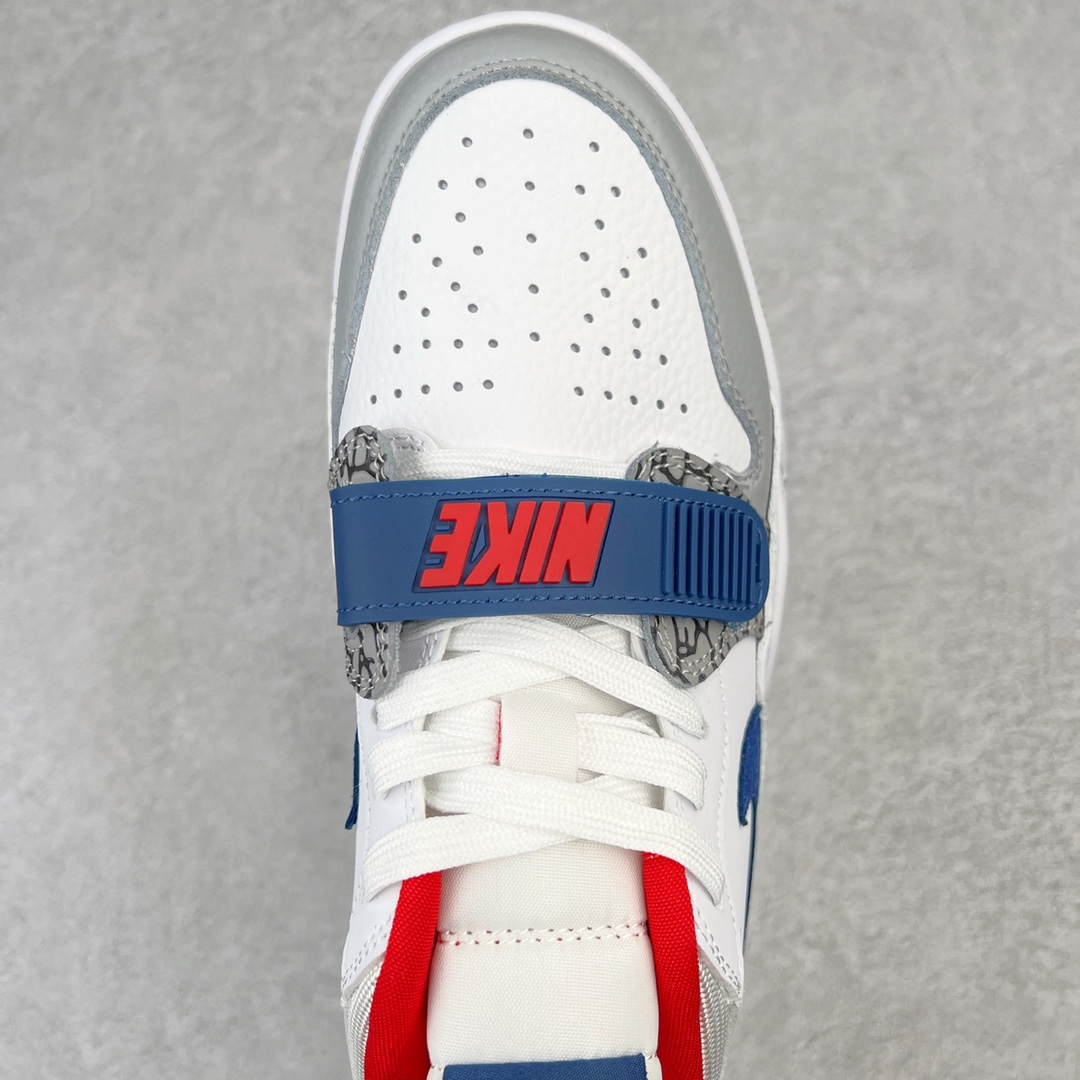 图片[4]-💰220 ＃KZ神版 Air Jordan Legacy AJ312 Low 低帮复古篮球鞋 白蓝红 CD7069-104 市场最强独一档产物 全套原纸板楦头开发 原厂大底磨具加持立体防滑纹理 原档数据后跟TPU子母扣魔术贴 原装可视Air Sole气垫 原汁原味最完美的312代版型 唯一正确鞋头趴度弧度高度鞋身腰线 进口港宝加持 后跟自然饱满 全鞋荧光划线卡点 追求极致完美 每一双都是工艺品 多重QC质检 超越公司货的品控标准 实实在在的免检产品 鞋身采用了皮革材质打造 横跨鞋面的魔术贴十分吸睛 侧面的Swoosh Logo的一部分被鞋面遮挡了一部分 颇具玩味 魔术贴上标有NK标识 而鞋舌上是Jordan的经典红色飞翼Logo 后跟和鞋底均采用了AJ3的设计 后跟上同样也使用了经典的爆裂纹图案 SIZE：36 36.5 37.5 38 38.5 39 40 40.5 41 42 42.5 43 44 44.5 45 46 47.5 编码：by2936090-运动鞋