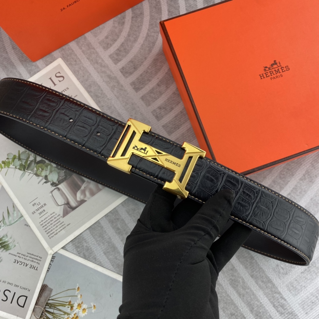 Hermes爱马仕男士双面皮腰带38