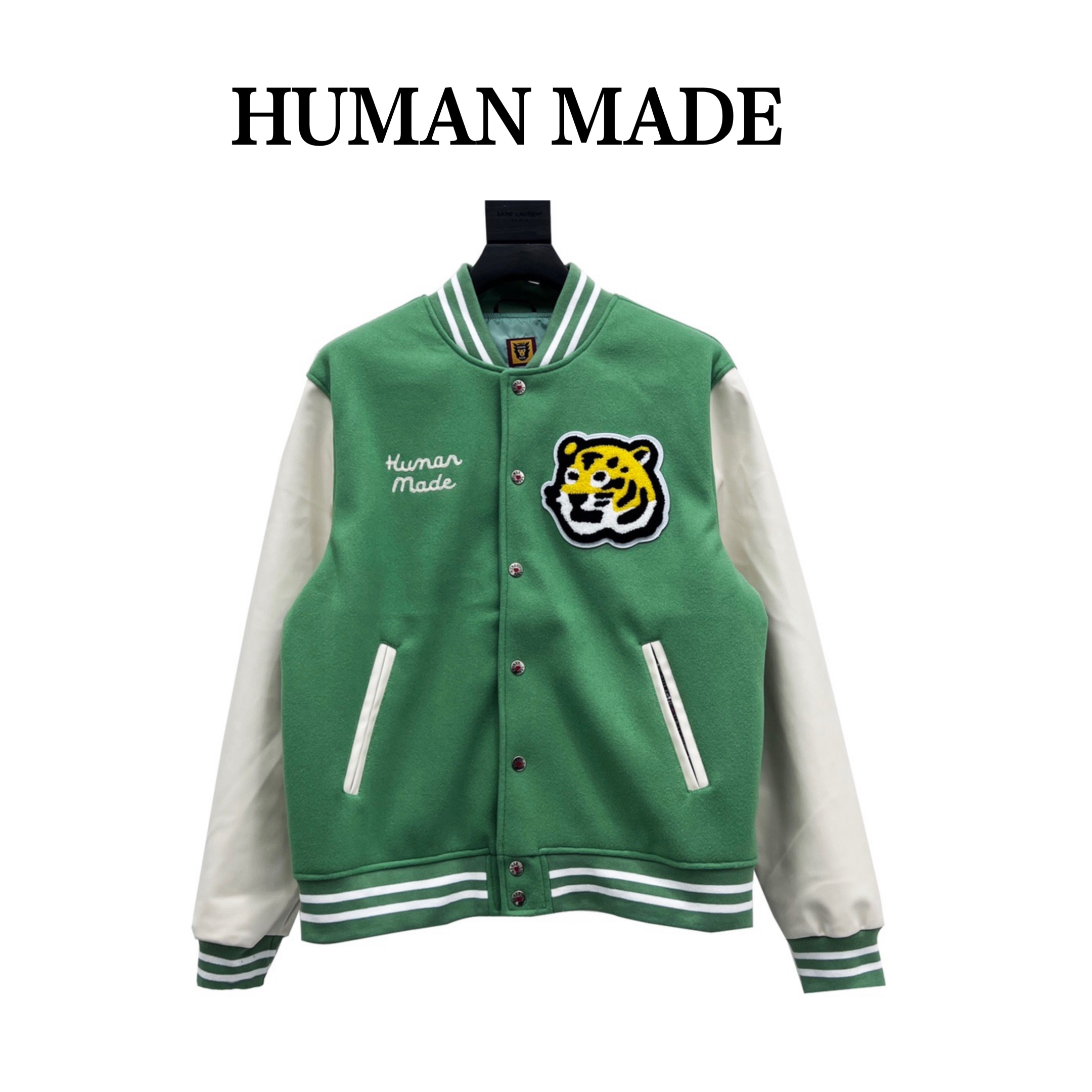 Human Made 22Fw 虎头刺绣皮袖拼接棒球服