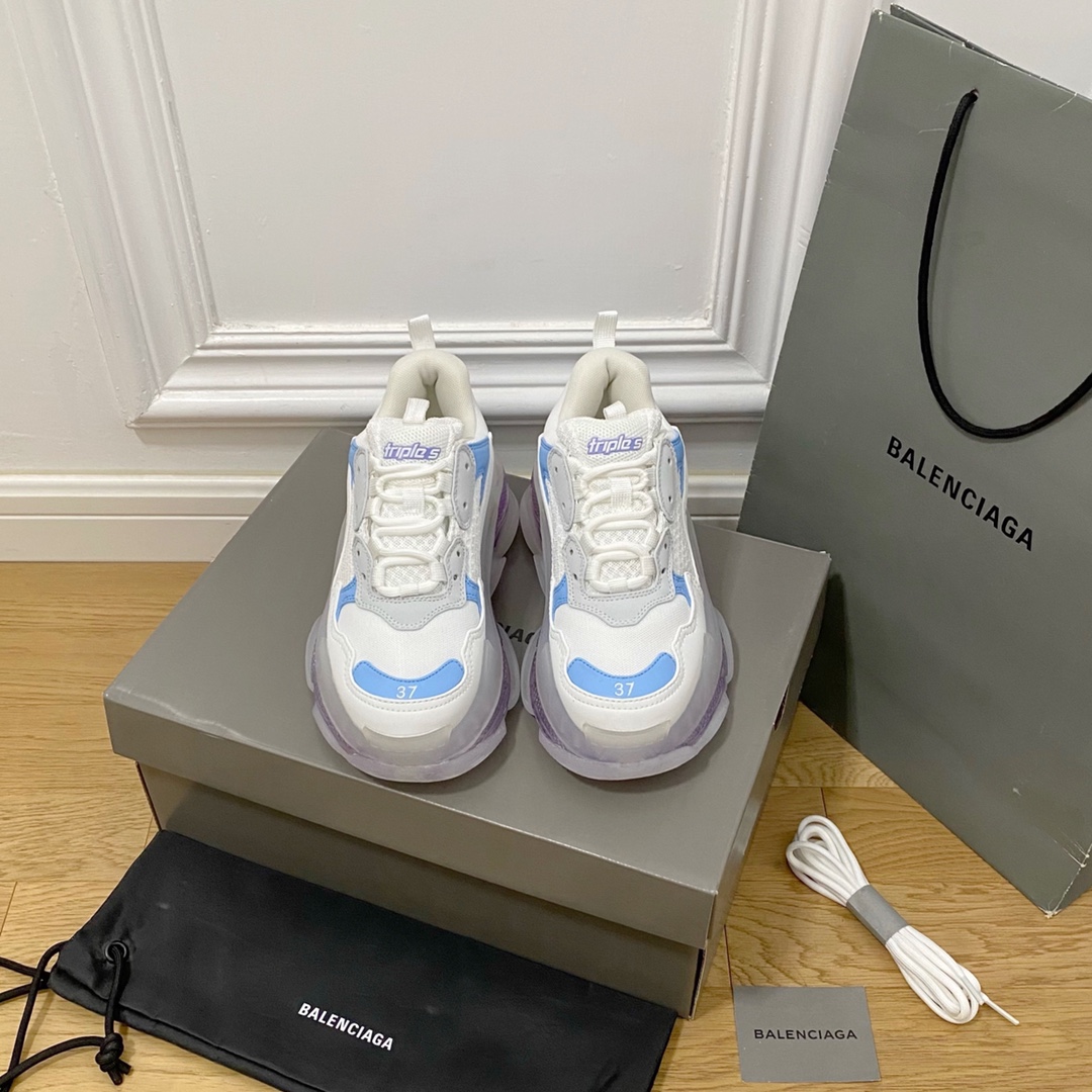 BALENCIAGA blanco y morado · Balenciaga 2022ss nuevos zapatos de papá con colchón de aire de cristal real triles de nue…