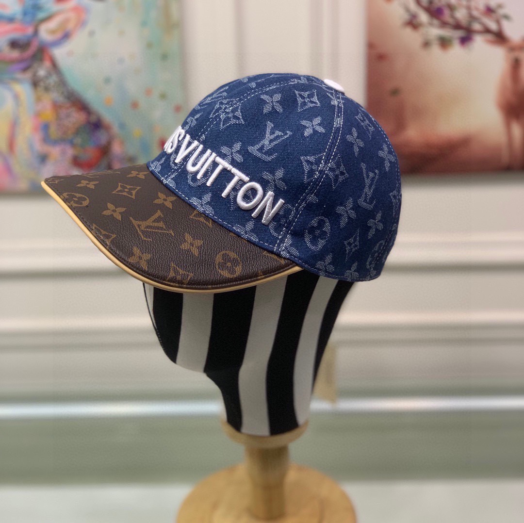 Louis Vuitton Denim Baseball Cap with Logo Embroidery and Leather Brim
