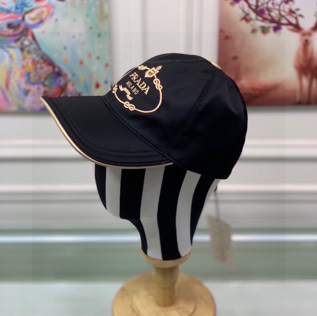 Prada Hats Baseball Cap Embroidery Cotton Cowhide