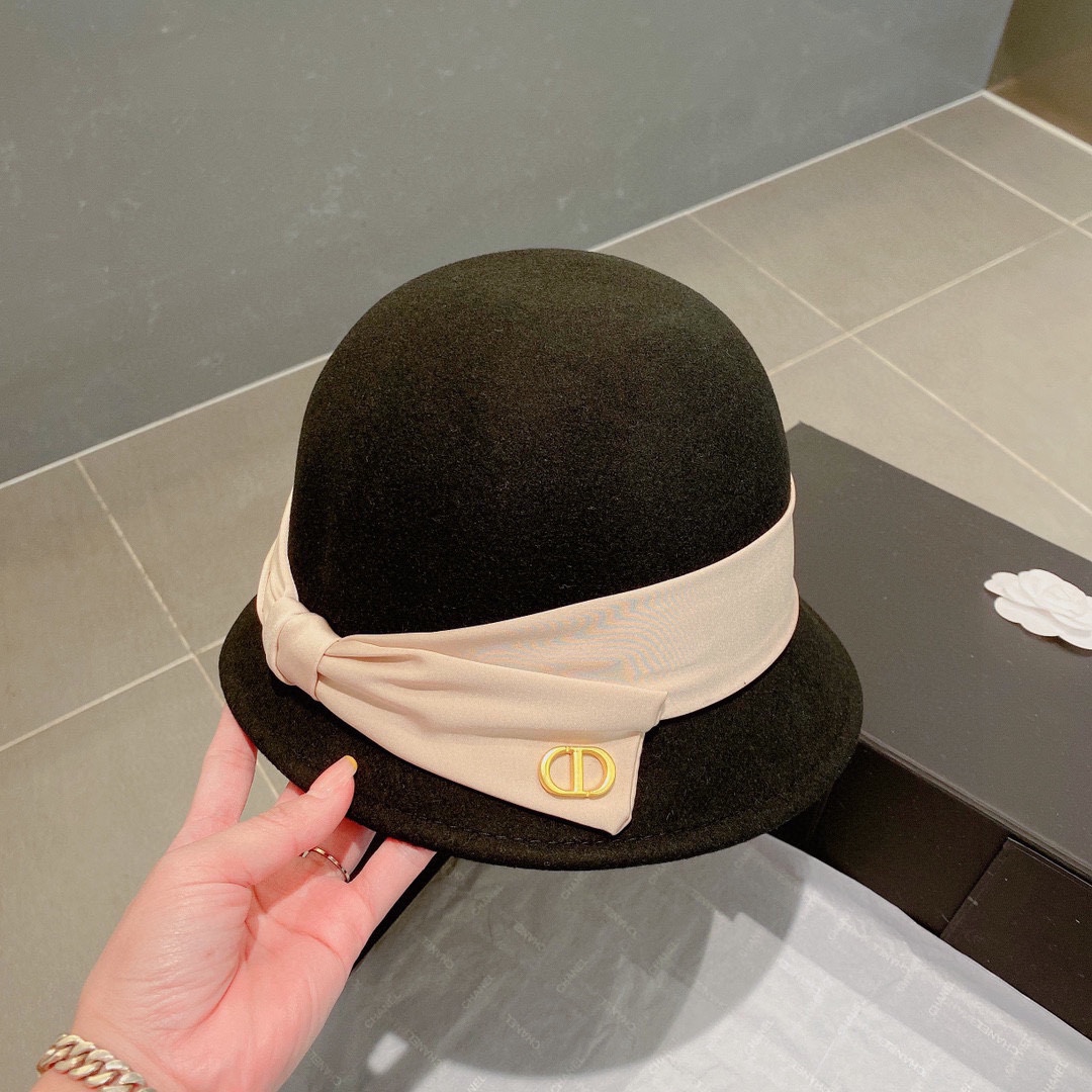 Dior Hats Bucket Hat Straw Hat Black Wool Fall/Winter Collection