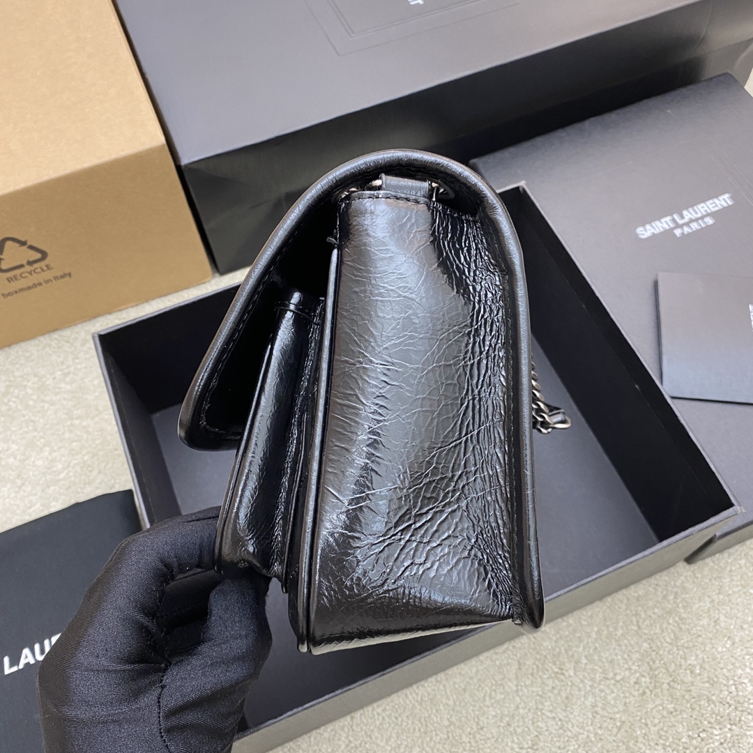Saint Laurent 油蜡黑皮/古银 NIKI～22cm 爆裂纹 超多明星 同款