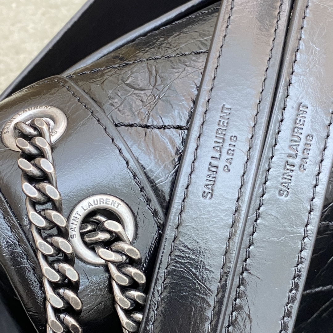 Saint Laurent 油蜡黑皮/古银 NIKI～22cm 爆裂纹 超多明星 同款