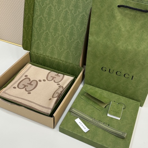Gucci Beige & Brown Wool Scarf with Iconic GG Pattern, 195 x 45 cm 1 Gucci Beige & Brown Wool Scarf with Iconic GG Pattern, 195 x 45 cm