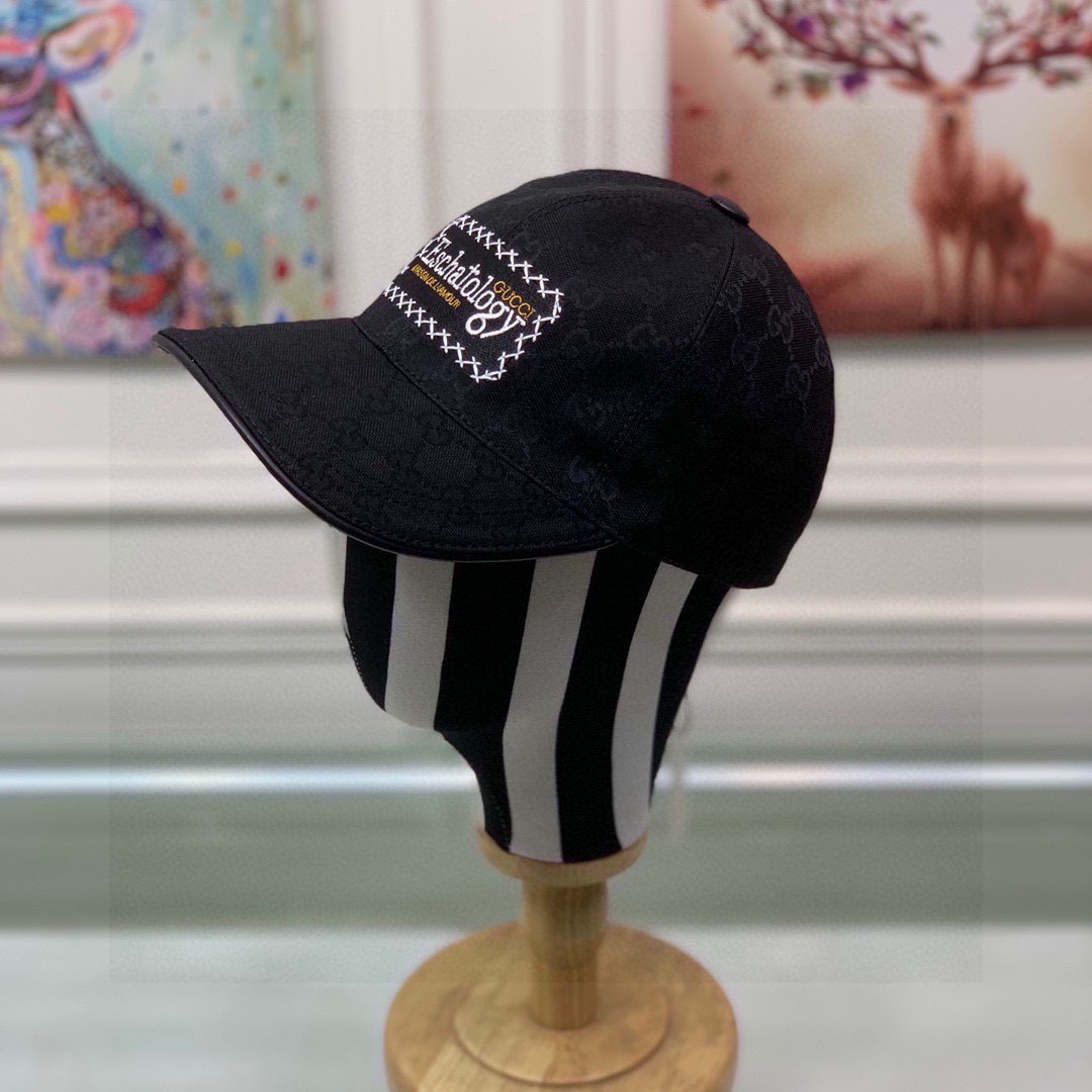 Gucci Baseball Cap With Embroidery, Premium Canvas and Leather, Adjustable Fit