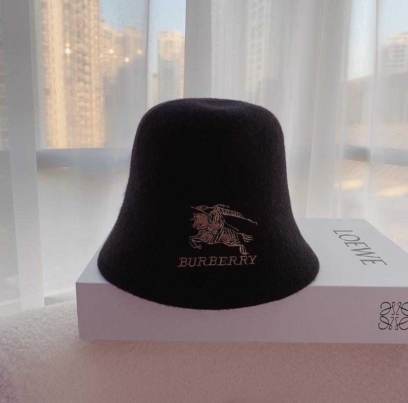 Burberry Hats Bucket Hat Black Grey Khaki White Wool Fall/Winter Collection