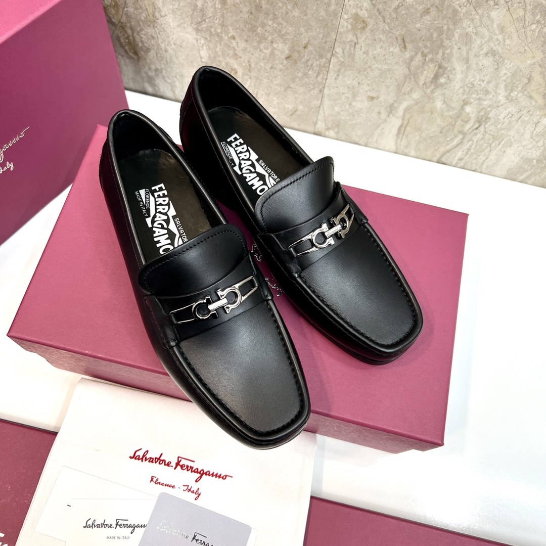 Ferragamo Men's Black Leather Loafers with Silver Hardware, Sizes 39-44 4 i1670439670 3798 2