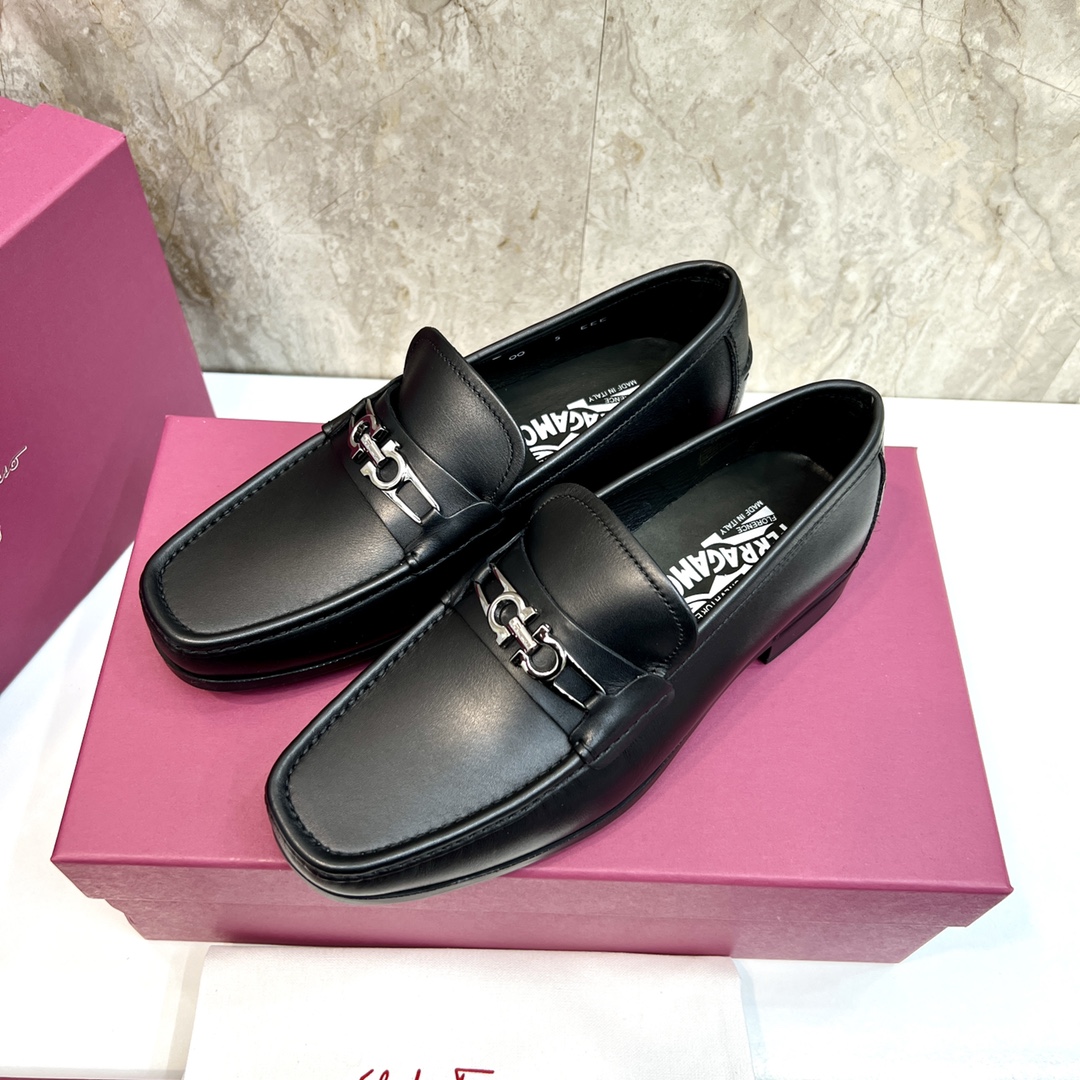 Ferragamo Men's Black Leather Loafers with Silver Hardware, Sizes 39-44 3 i1670439670 7735 1