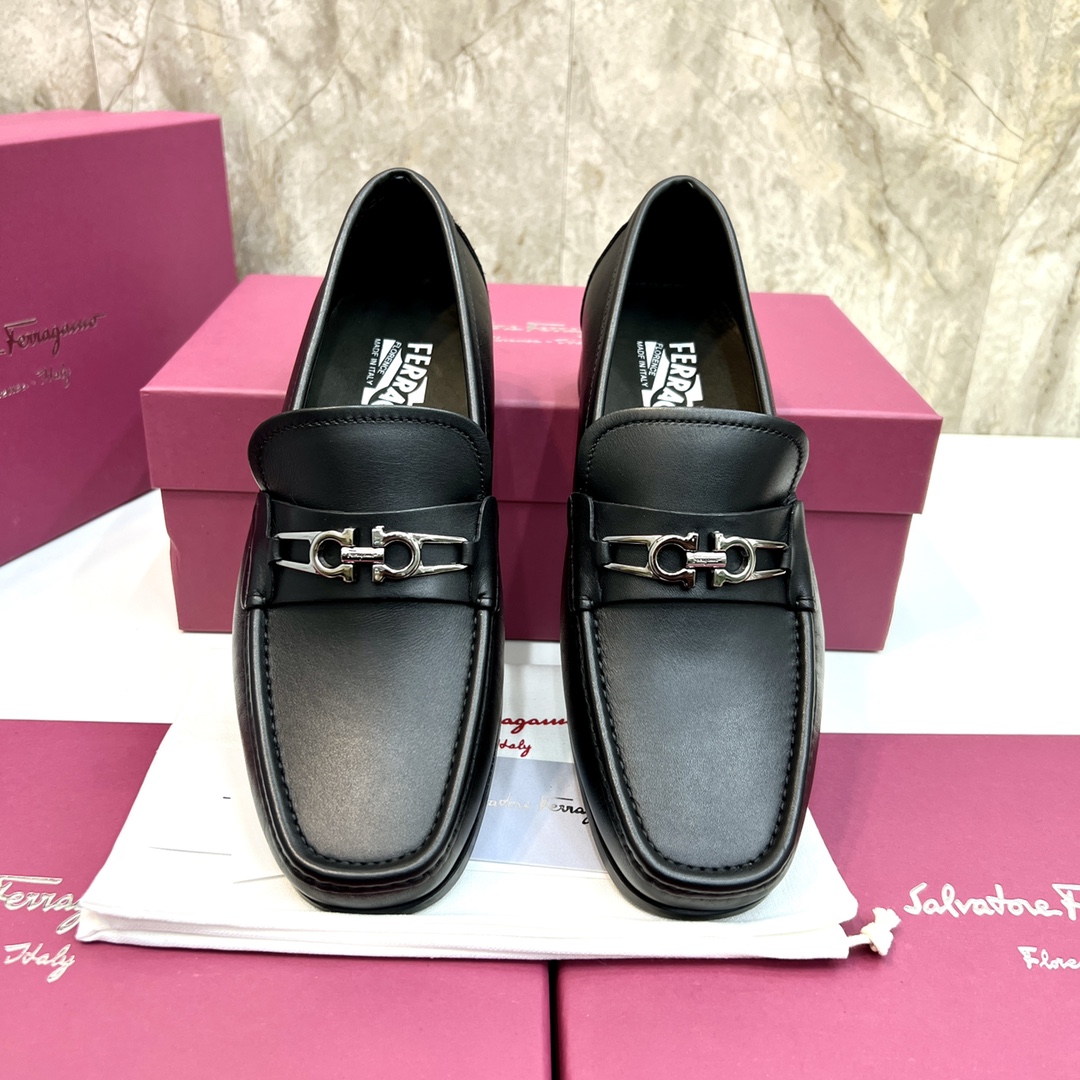 Ferragamo Men's Black Leather Loafers with Silver Hardware, Sizes 39-44 6 i1670439670 9146 4