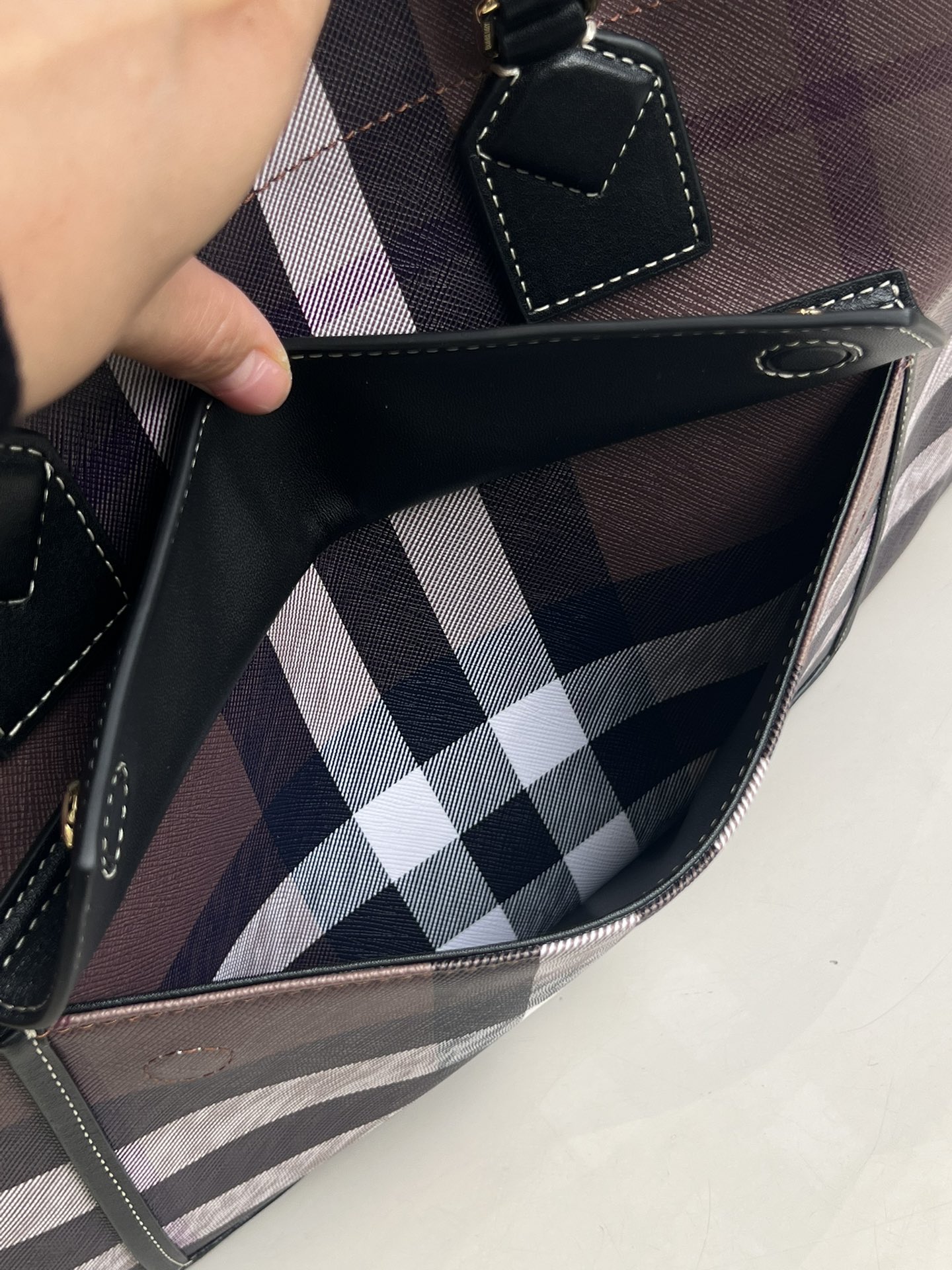 Elegant Plaid Pattern Women's Top-Handle Bag, Italian Leather