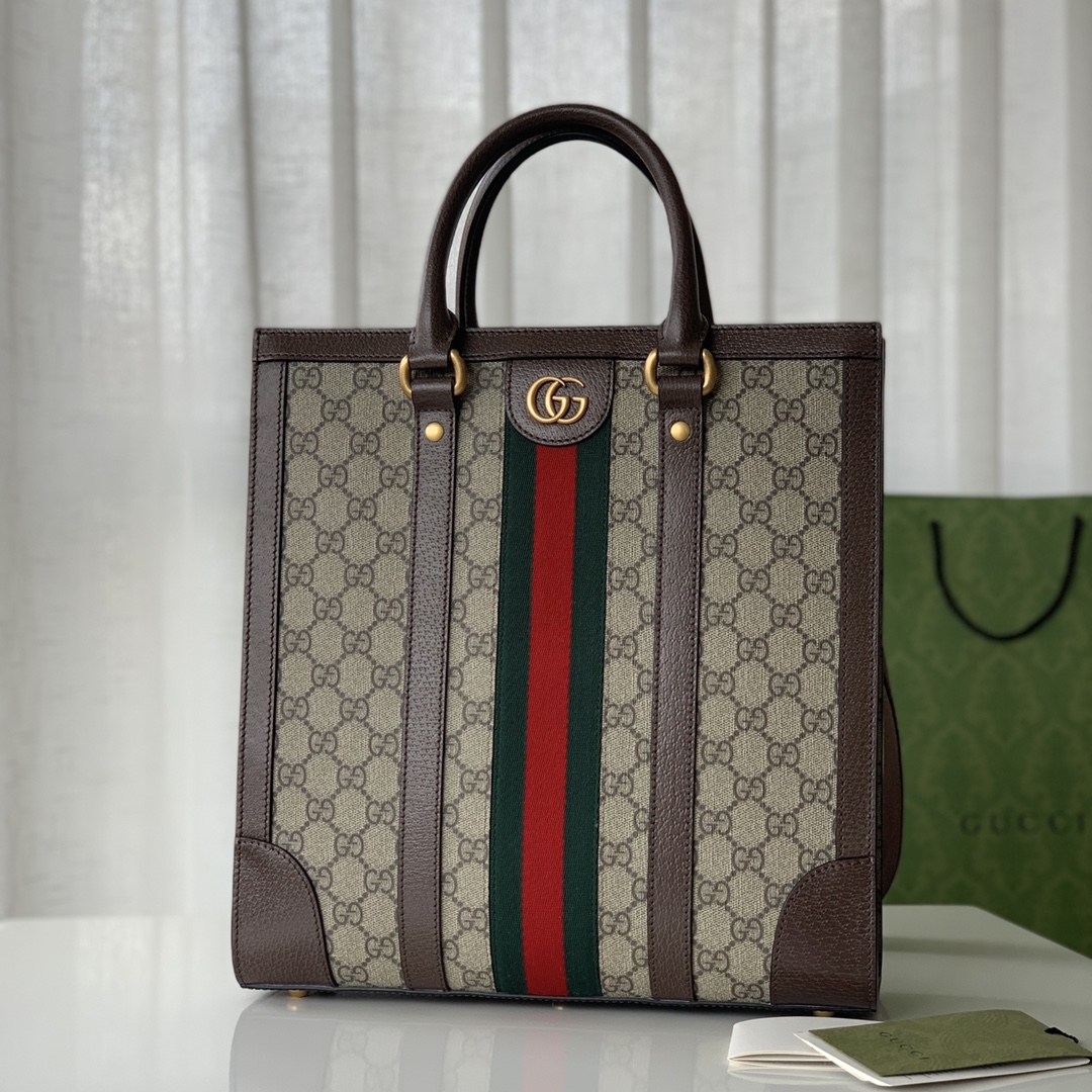 GUCCI Ophidia Medium Tote Bag GG Canvas Brown Leather Web