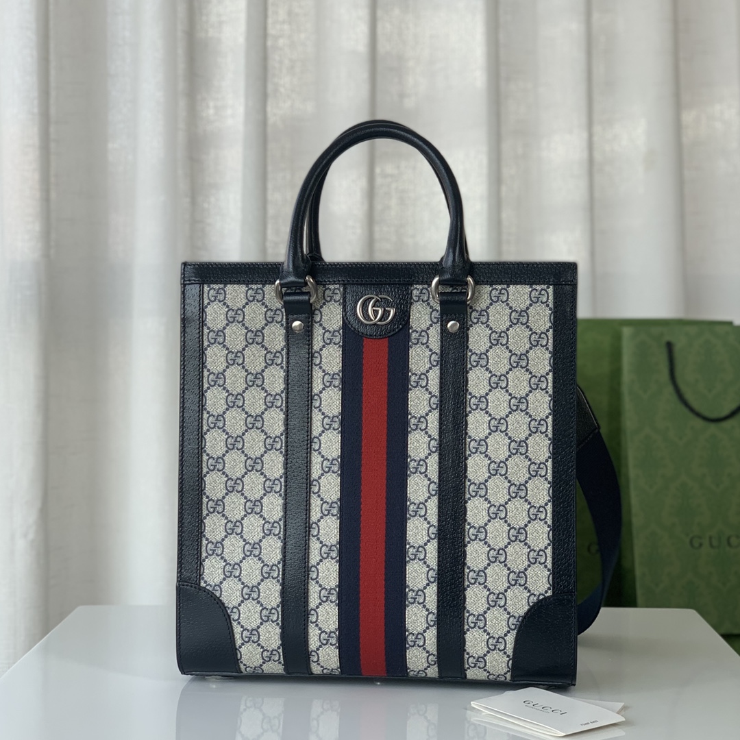 GUCCI Ophidia Tote Bag GG Canvas Brown Leather Canvas Shoulder Strap